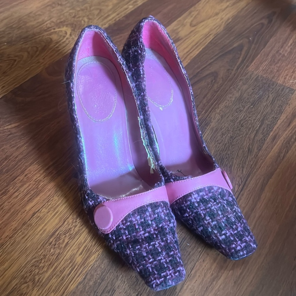 Bandolino Purple & Pink Tweed Square Toe Pumps (5.5)